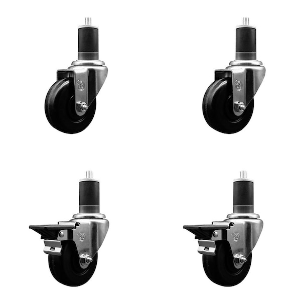 3.5'' Phenolic Wheel Swivel 1-5/8'' Expand Stem Caster Set 2 Brakes, 4PK